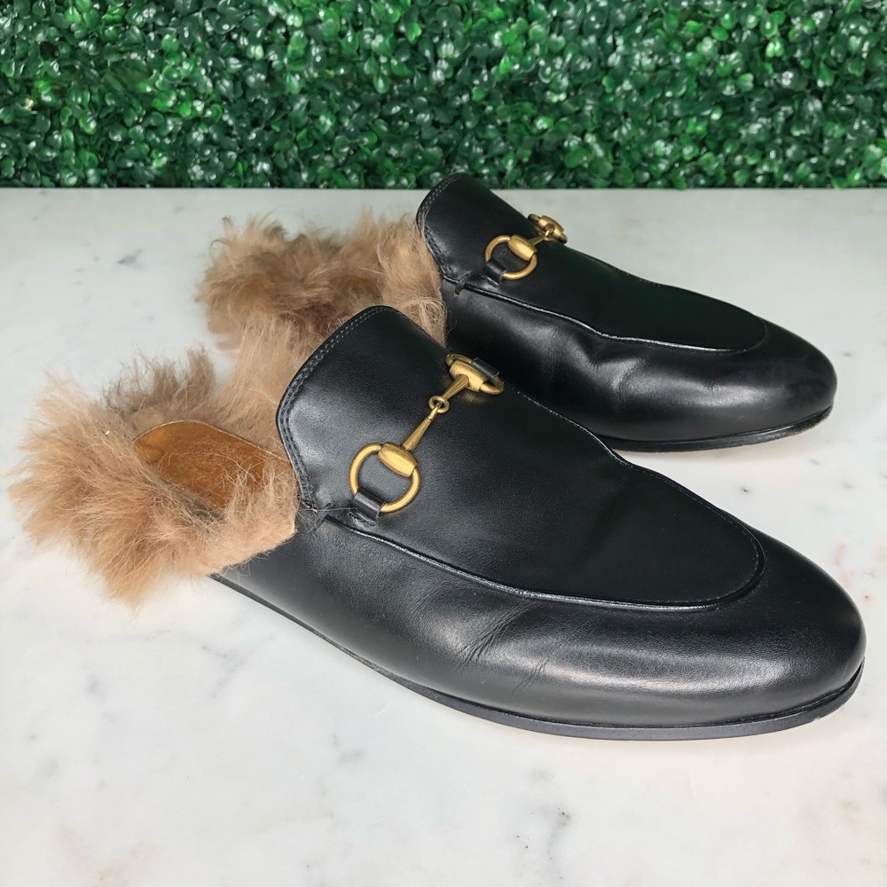 Gucci Leather Slides Slippers Princetown Blk